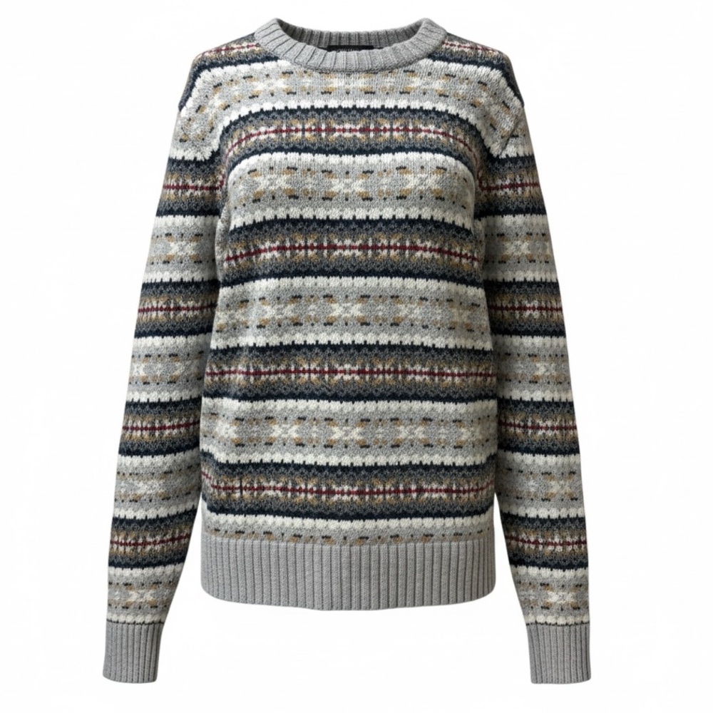 American Eagle Gray Fairisle Crew Neck Dadcore Grandpacore Vintage Sweater L
